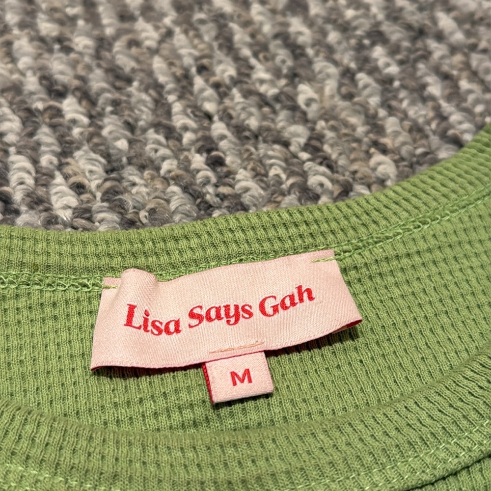 Lisa Says Gah Lola Long Sleeve Green Cropped Thermal Shirt - Picture 4 of 10